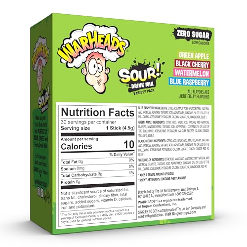 SINGLES TO GO Warheads Sour Black Cherry stick adds low-calorie flavor on the move.