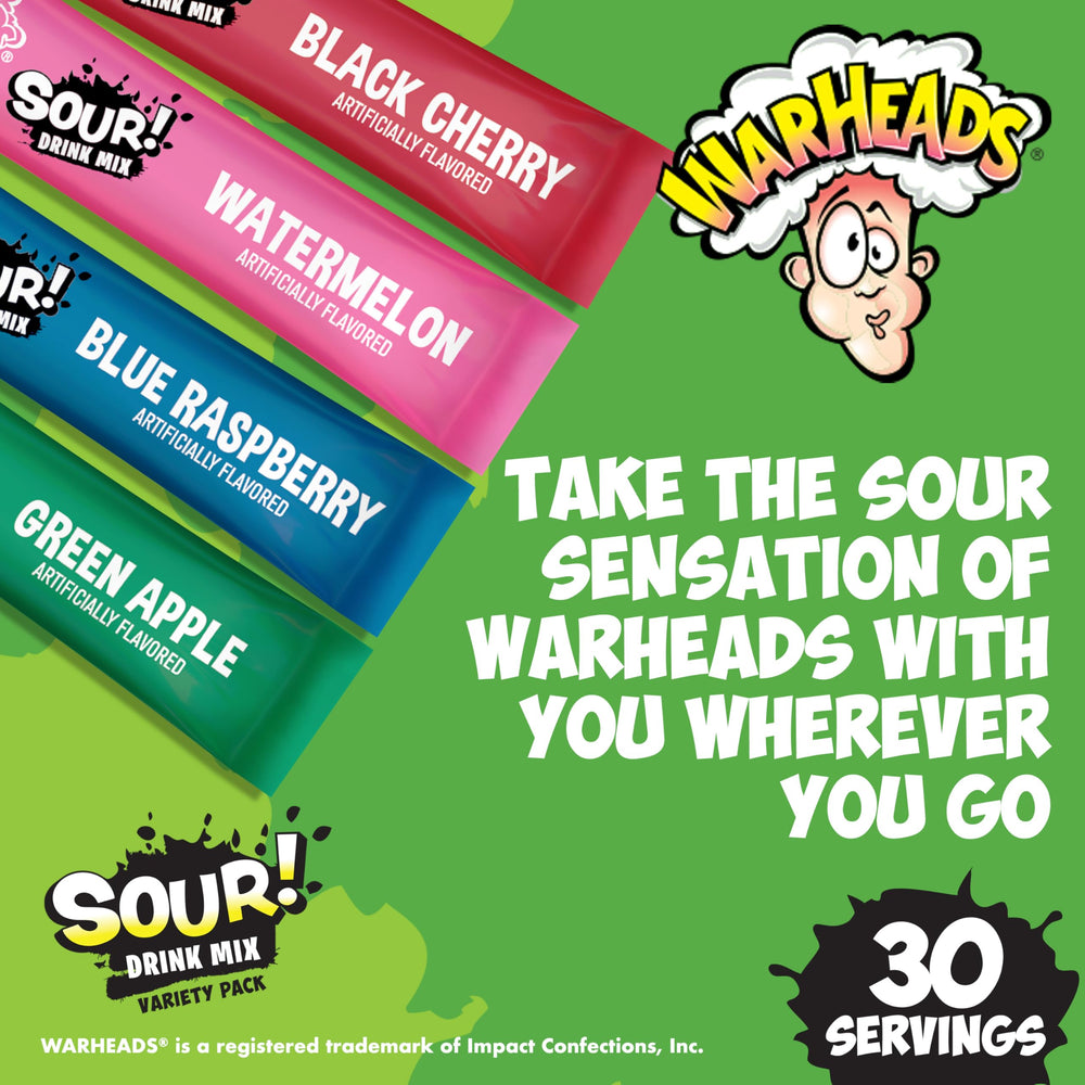 SINGLES TO GO Warheads Sour Watermelon stick for refreshing hydration anywhere.