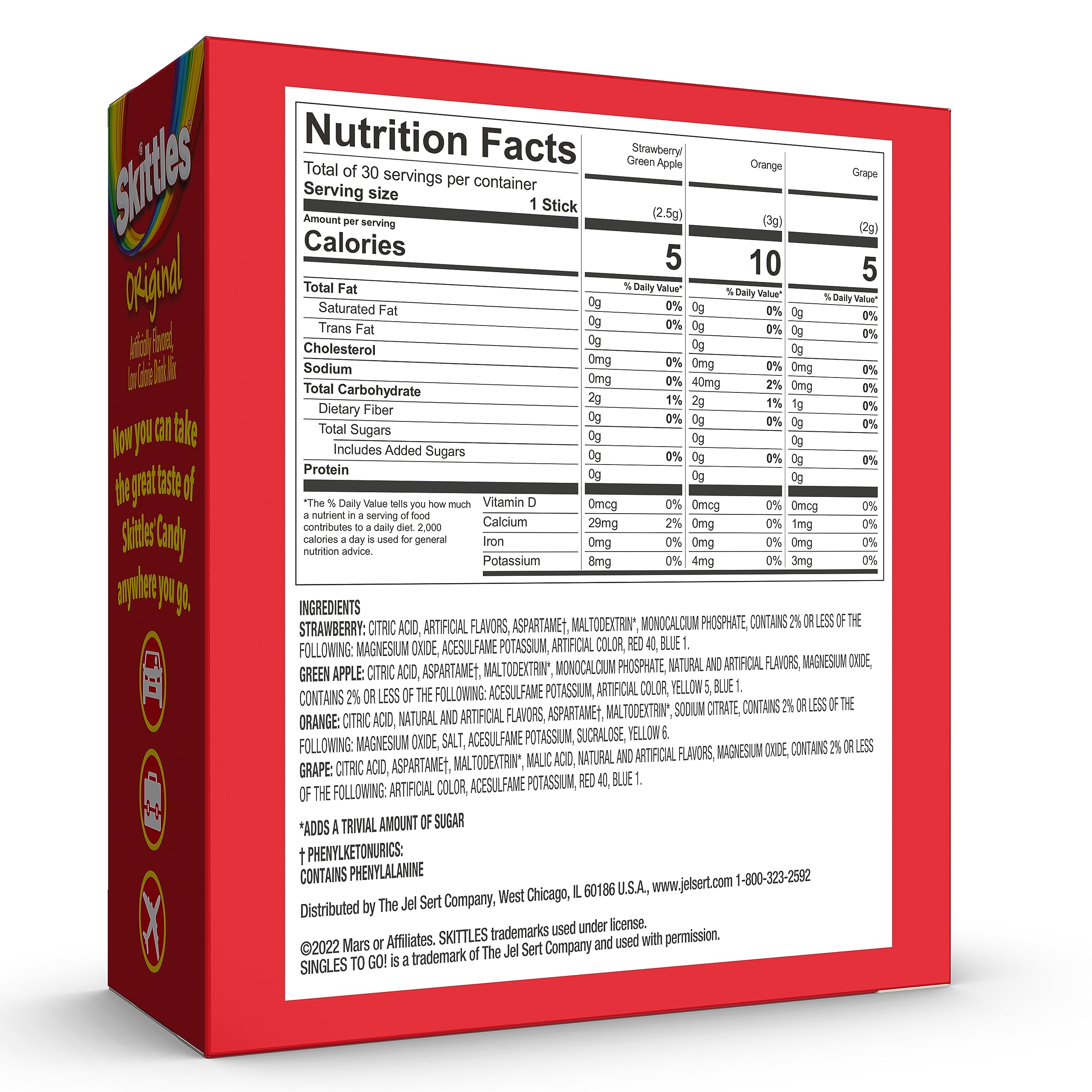 SINGLES TO GO WaterTok Powdered Drink Mix Box enhances plain water with fruity flavor.