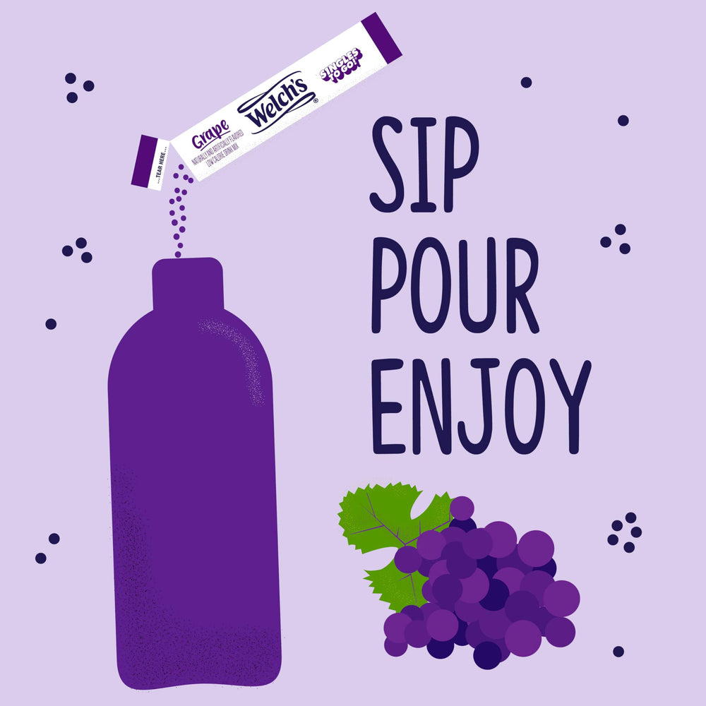Welch's grape mix in a glass illustrates a refreshing hydration option.