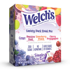 Welch's Singles To Go! variety pack box front—ideal for lunchboxes and on-the-go hydration.
