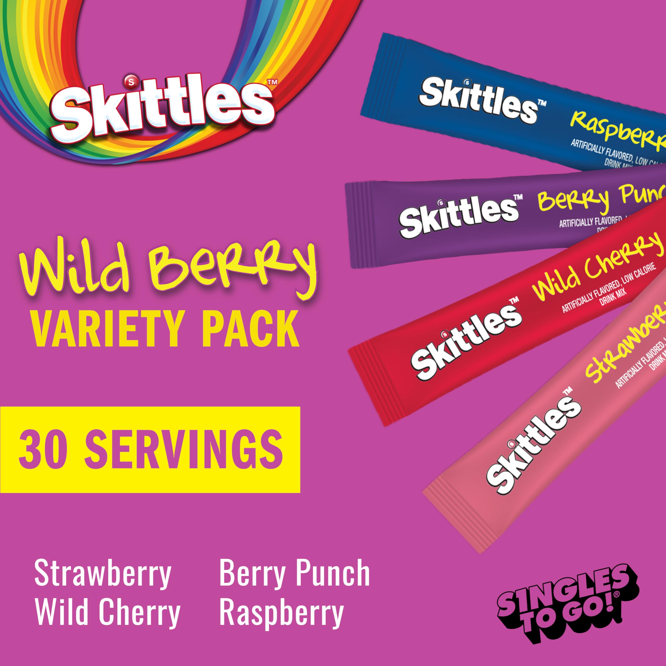 Close-up of Skittles Singles To Go wild berry stick for convenient on-the-go flavor