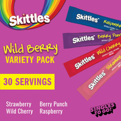 Close-up of Skittles Singles To Go wild berry stick for convenient on-the-go flavor