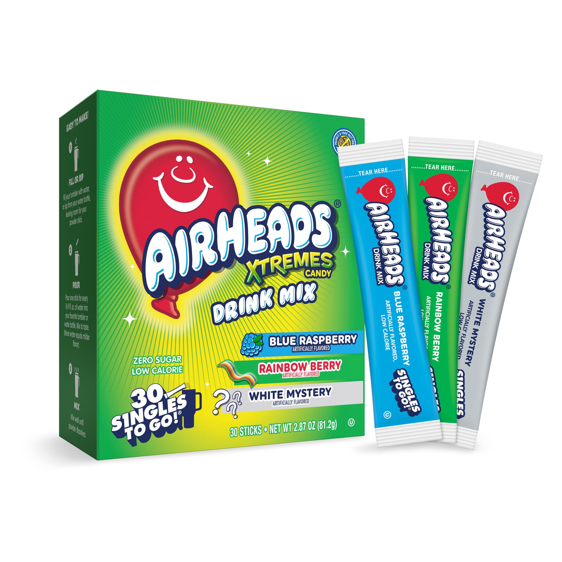 SINGLES TO GO Airheads Xtreme Blue Raspberry packet flavors water on the go.