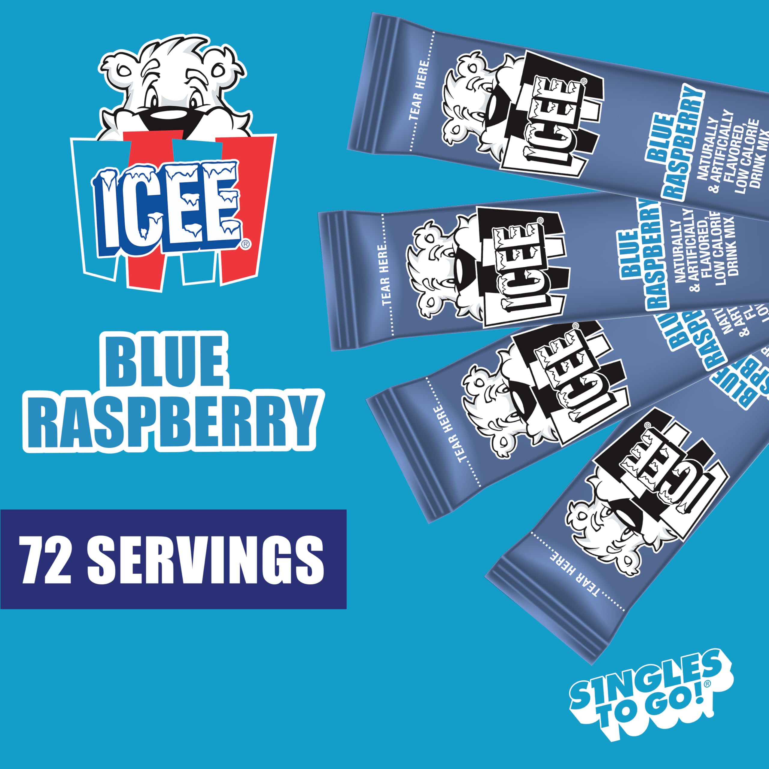 SINGLES TO GO! ICEE blue raspberry individual packets for portable flavor.