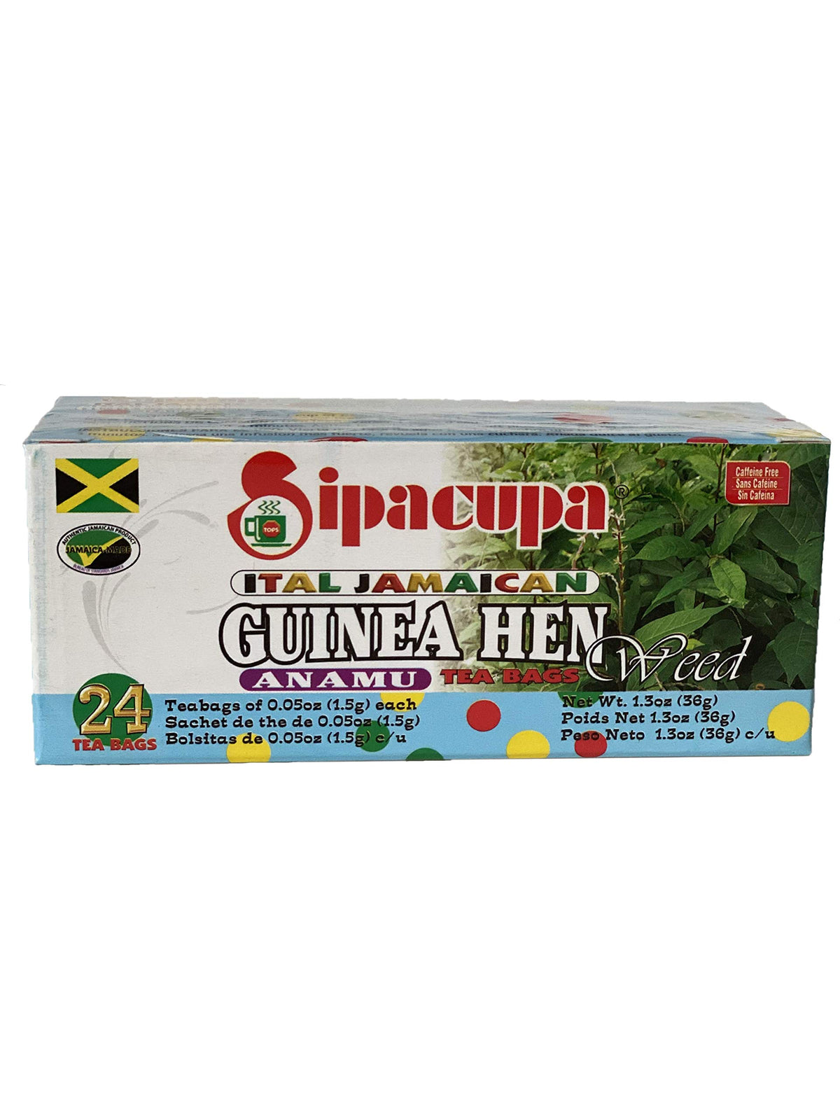 SIPACUPA Anamu Tea box front showing 24 caffeine-free bags for a daily herbal ritual