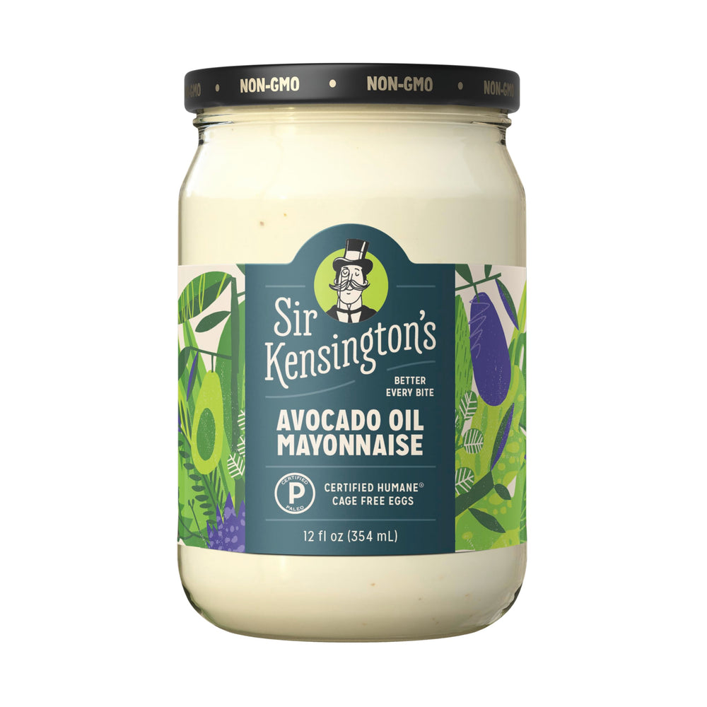 Sir Kensington's Avocado Oil Mayo bottle highlighting keto-friendly, gluten-free mayo.
