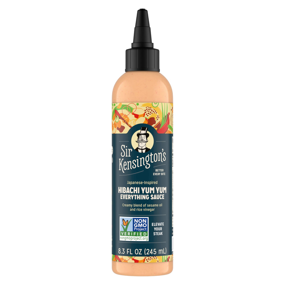 Sir Kensington's Everything Sauce Hibachi Yum Yum bottle highlights creamy texture for versatile meals.