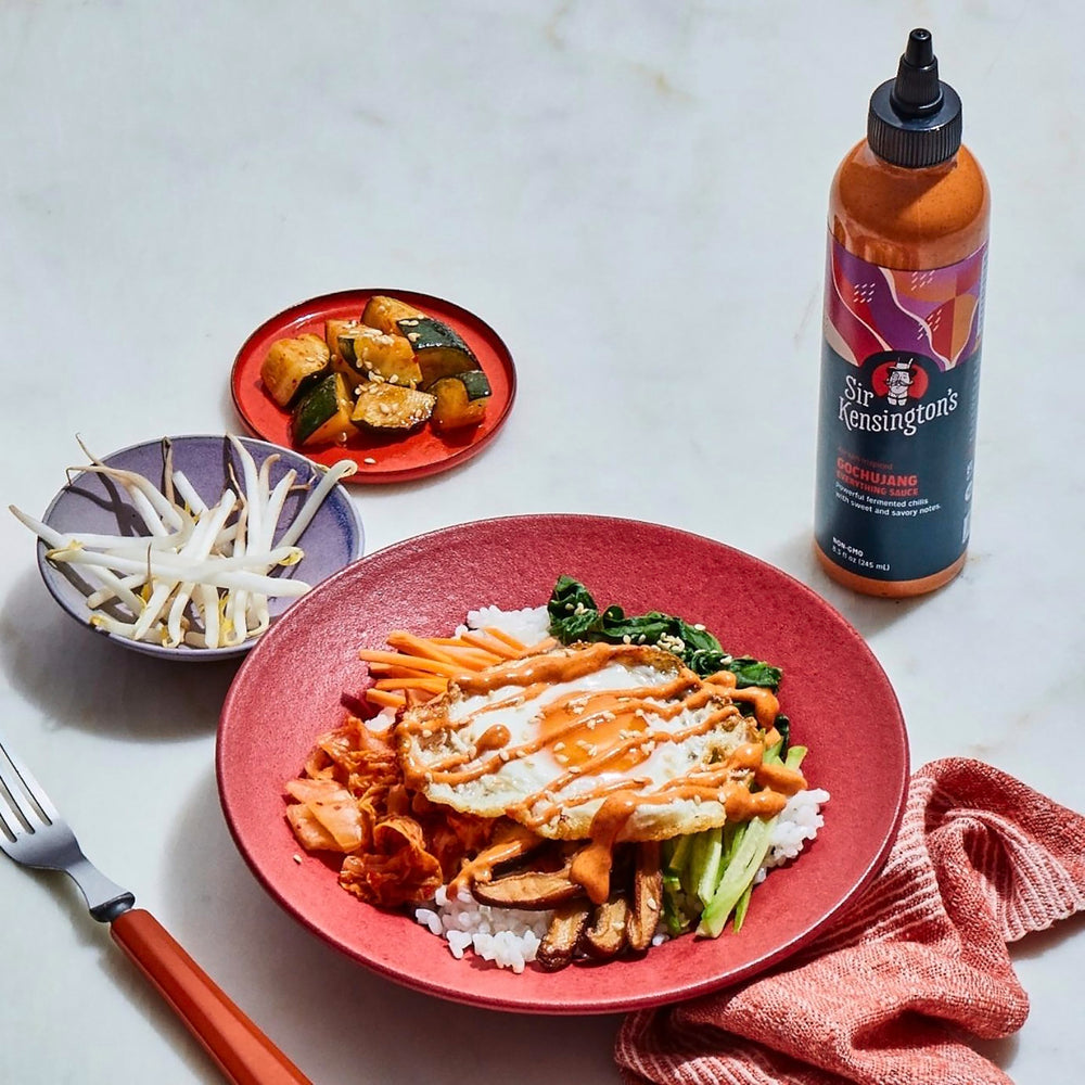 Eco-friendly packaging of Sir Kensington's Gochujang Everything Sauce with 50% PCR plastic