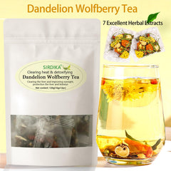 SIRDIKA dandelion-wolfberry tea ingredients closeup highlighting herbal notes