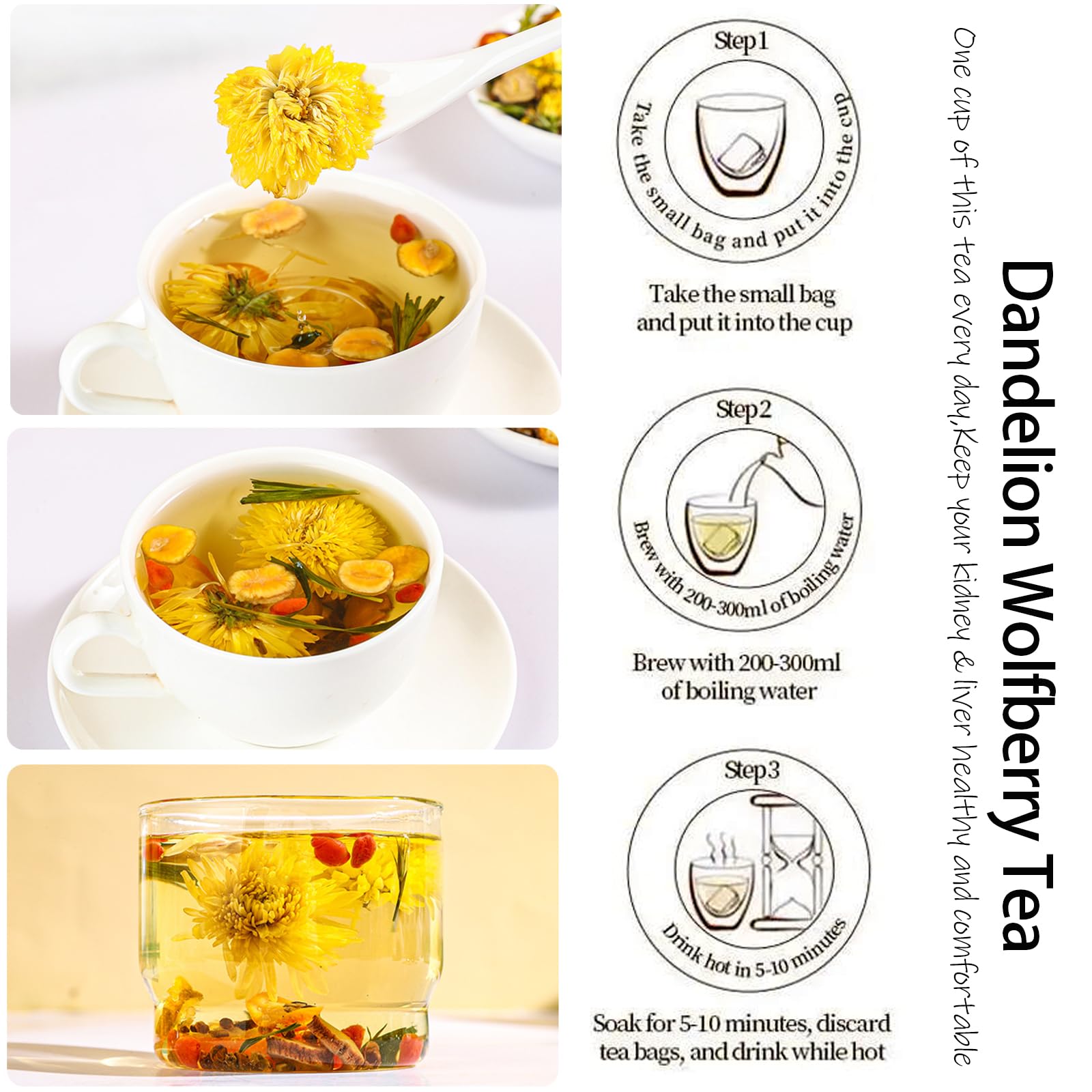 SIRDIKA serving shot of dandelion-wolfberry tea ready to sip