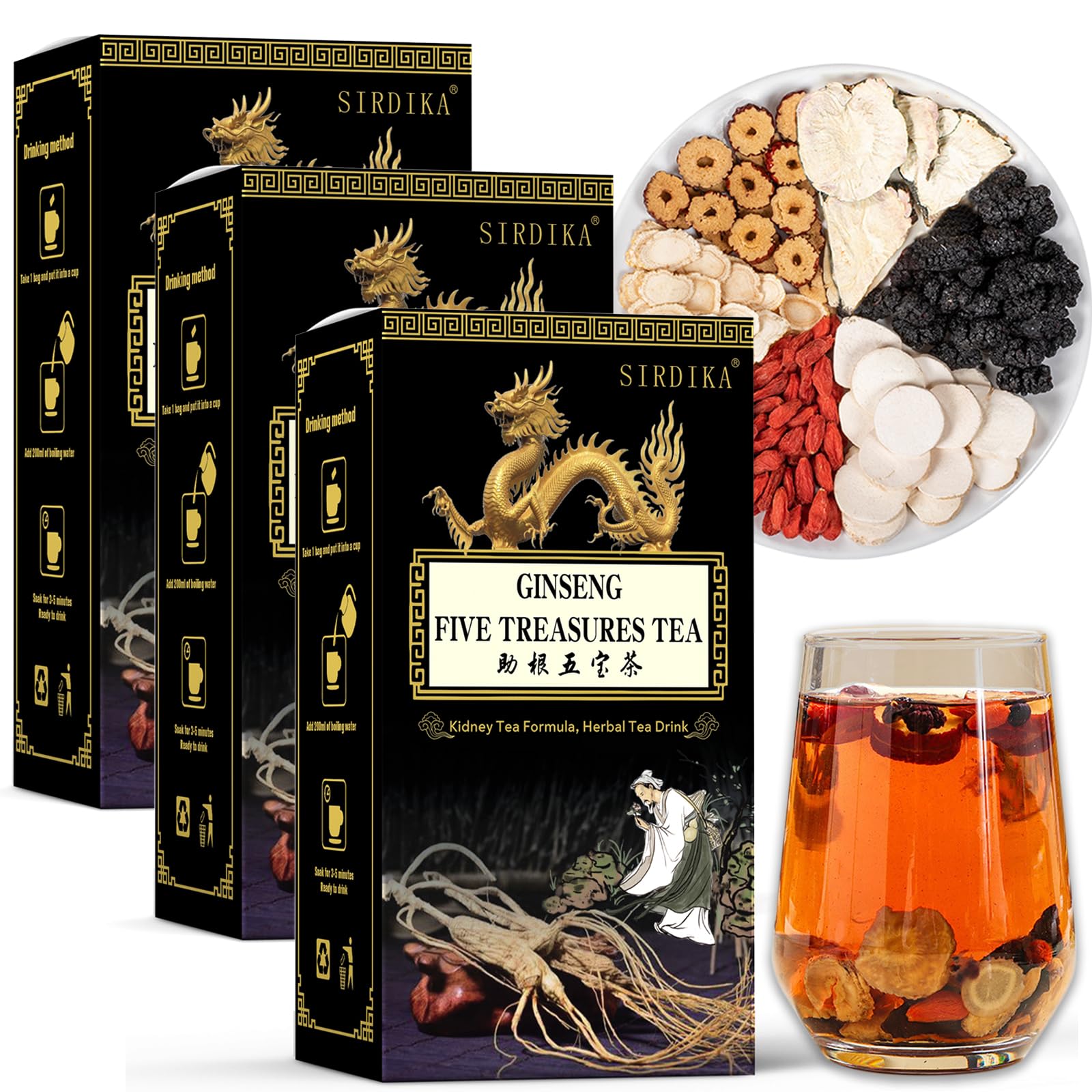SIRDIKA Ginseng Five Treasures tea bag ready to brew for a comforting energy lift
