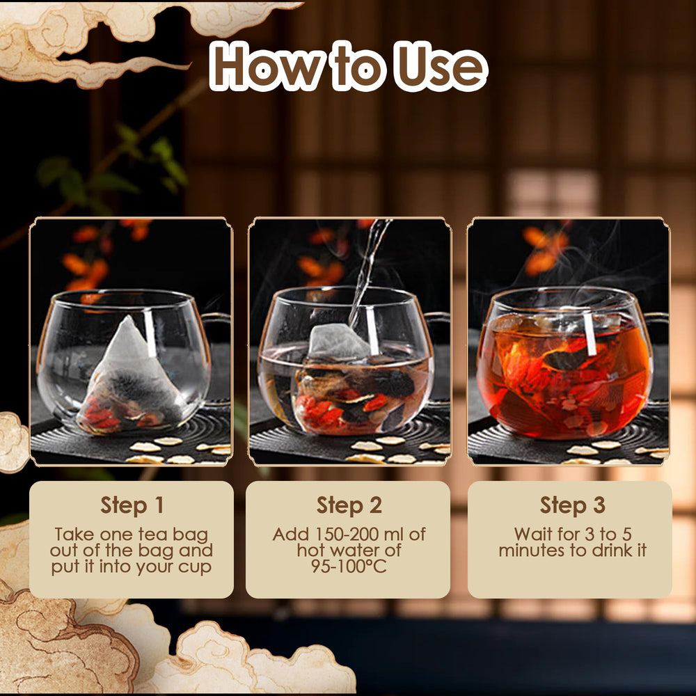 sirdika ginseng five treasures tea mulberries visual displays nutrient-rich berries and sweet fragrance.