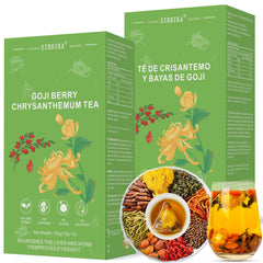SIRDIKA Goji Berry Chrysanthemum tea bag in cup, a refreshing caffeine-free ritual.