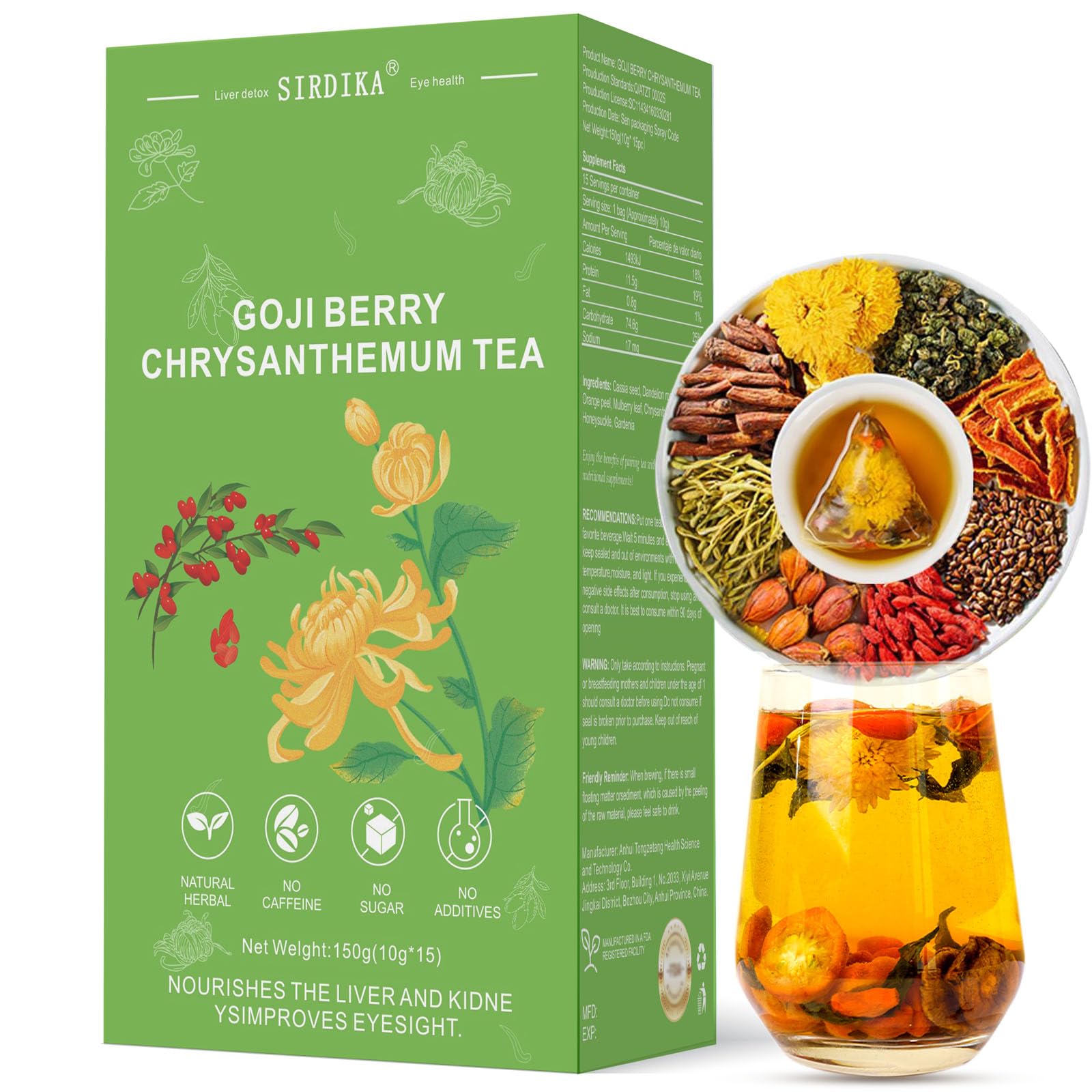 SIRDIKA Goji Chrysanthemum tea bags pack—premium blend for daily wellness.