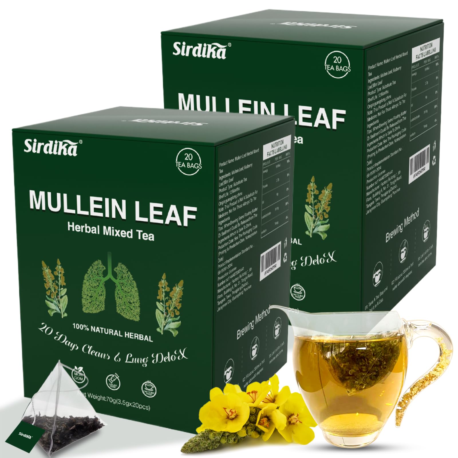 SIRDIKA Mullein tea bags for lungs, soothing breathing comfort