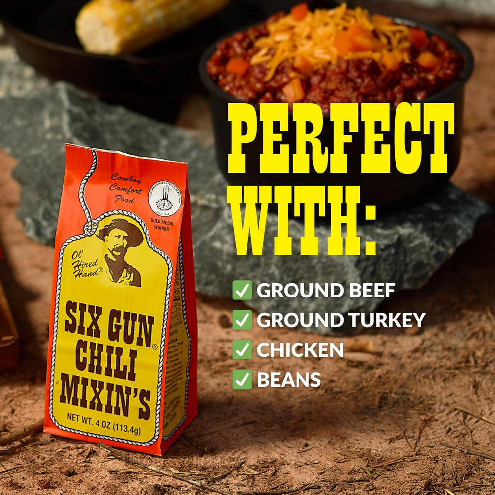 Six Gun Chili Mixin's award-winning San Angelo recipe aroma filling the kitchen.