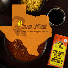 Six Gun Chili Mixin’s chili seasoning pack collection ready to customize homemade chili.
