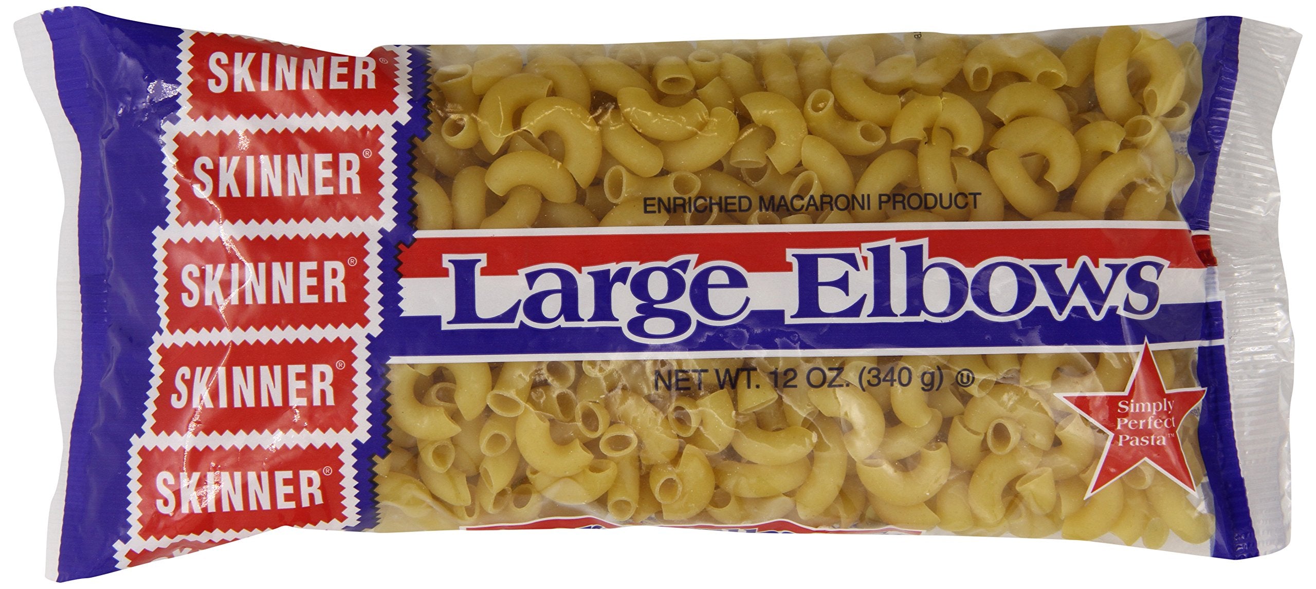 Skinner Large Elbow Macaroni package on counter, a dependable pantry staple for weeknight dinners.