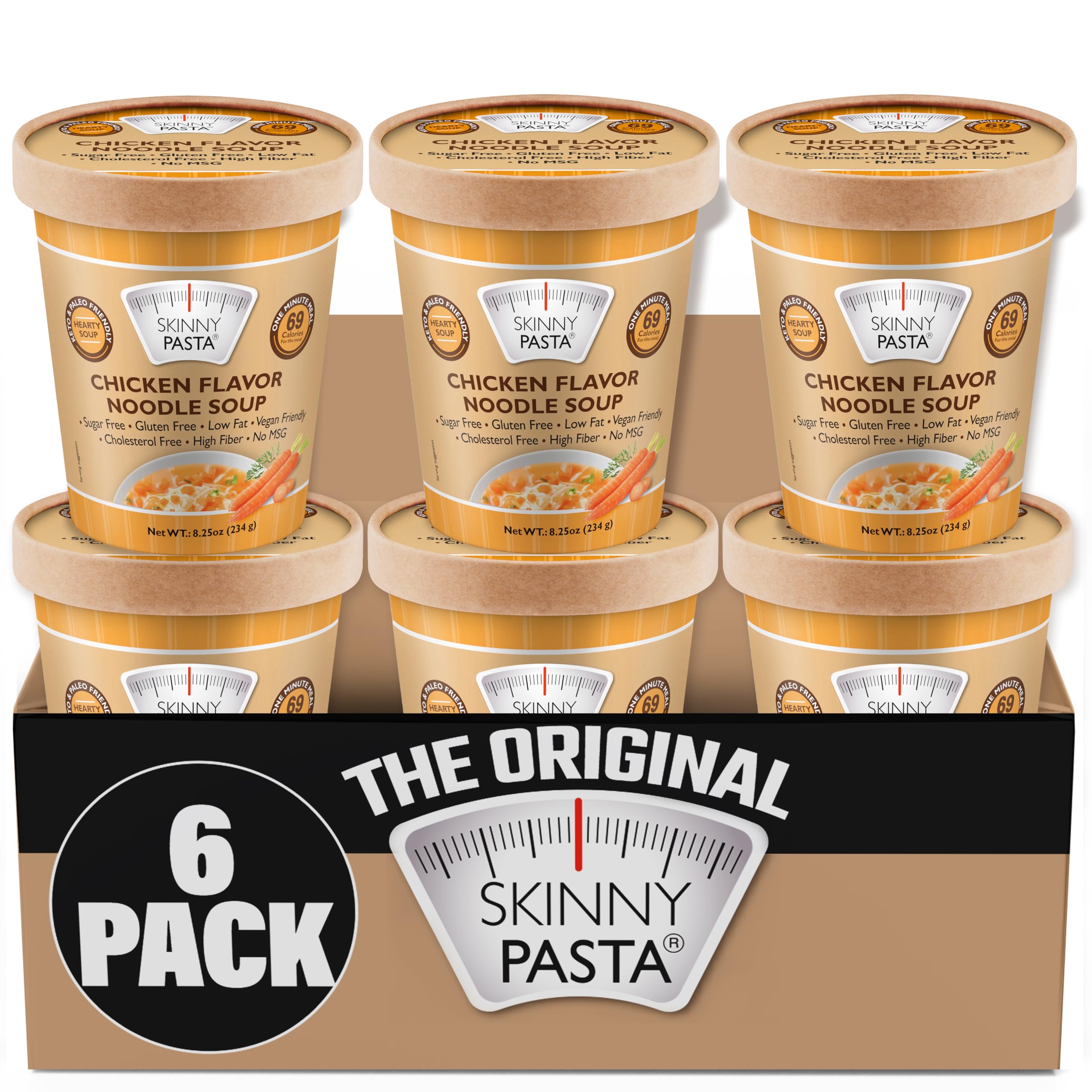 Skinny Pasta Chicken Soup cup with konjac noodles for a convenient, low-calorie meal.
