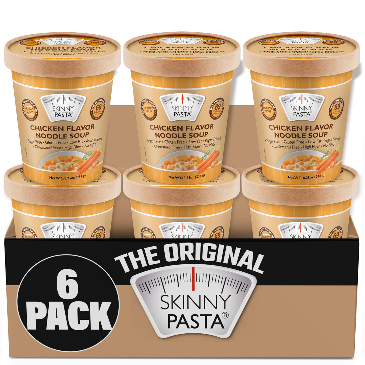Skinny Pasta Chicken Soup cup with konjac noodles for a convenient, low-calorie meal.