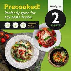 Skinny Pasta traditional noodles highlight zero sugar and gluten-free benefits.