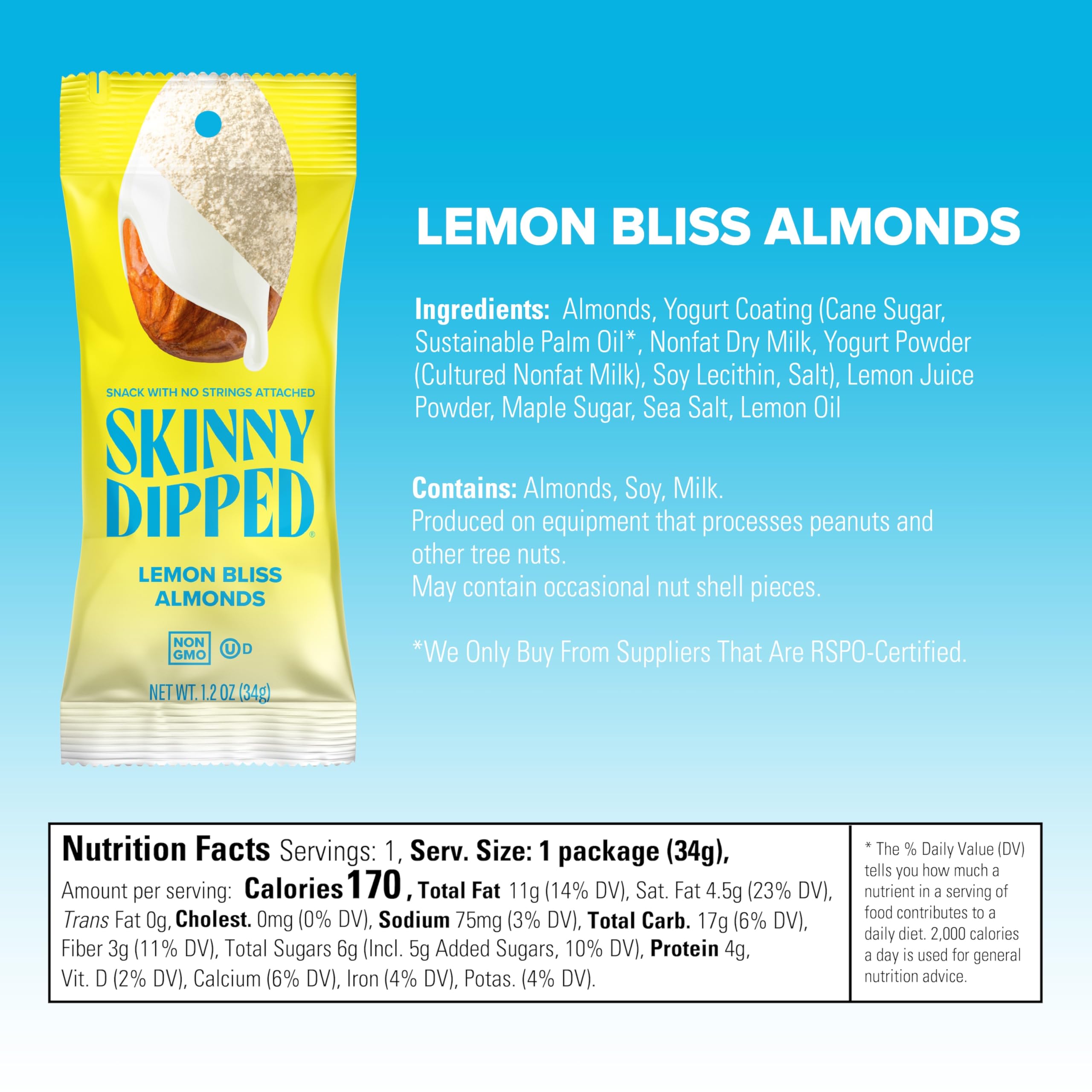 SKINNYDIPPED lemon-bliss almond bag—refreshing citrus note.