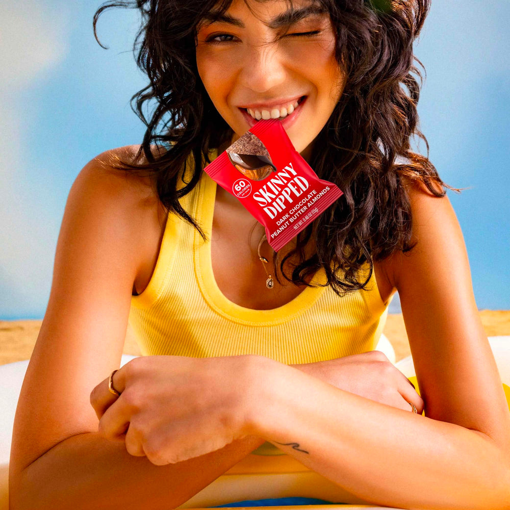 SkinnyDipped plant protein snack that is gluten-free and kosher-friendly.