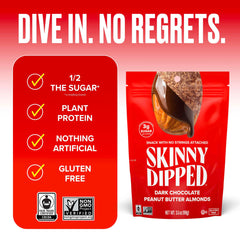 Open SkinnyDipped bag pouring a handful for quick energy.