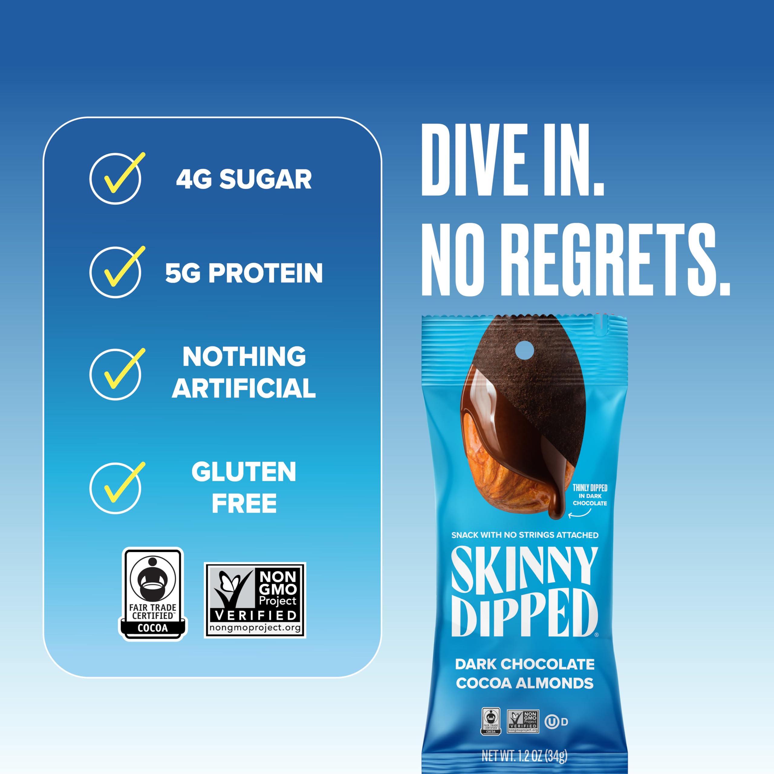 SKINNYDIPPED 1.2 oz portioned bag for on-the-go snacking