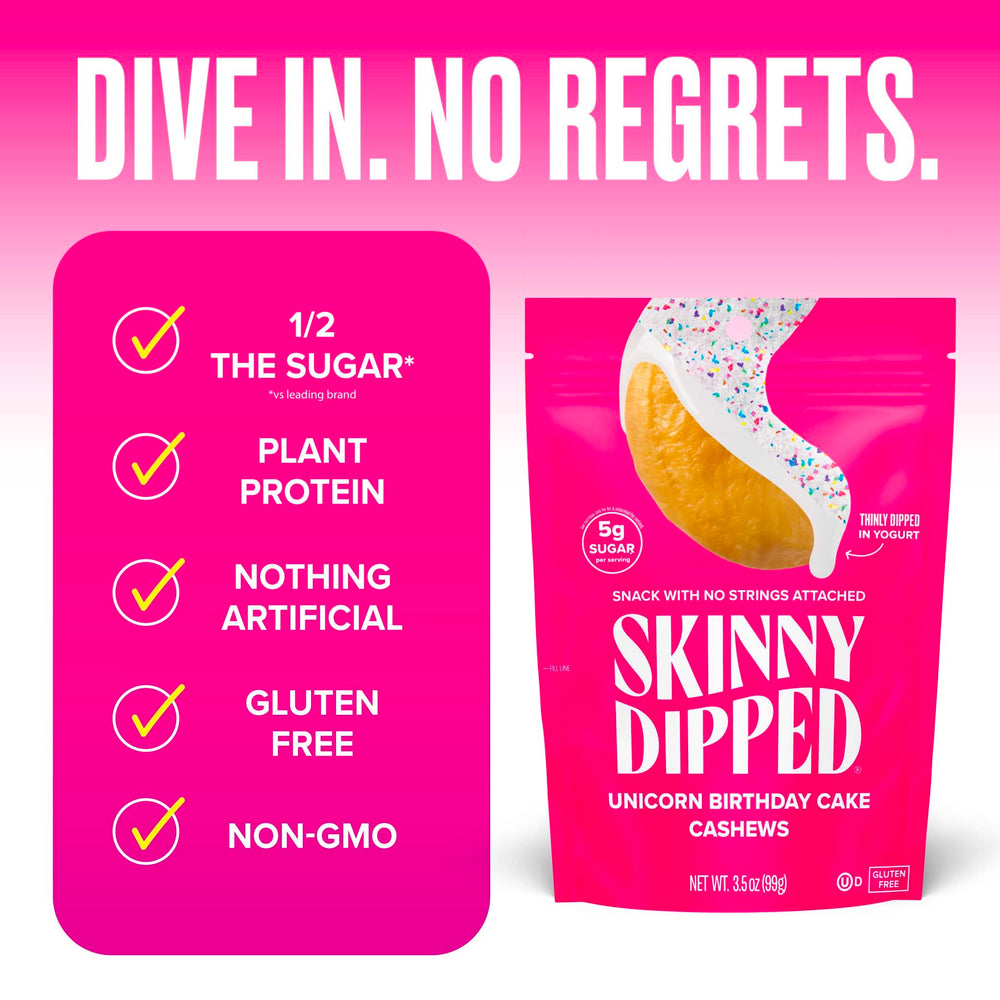 SKINNYDIPPED cashews close-up reveals buttery texture with a thin frosting layer.