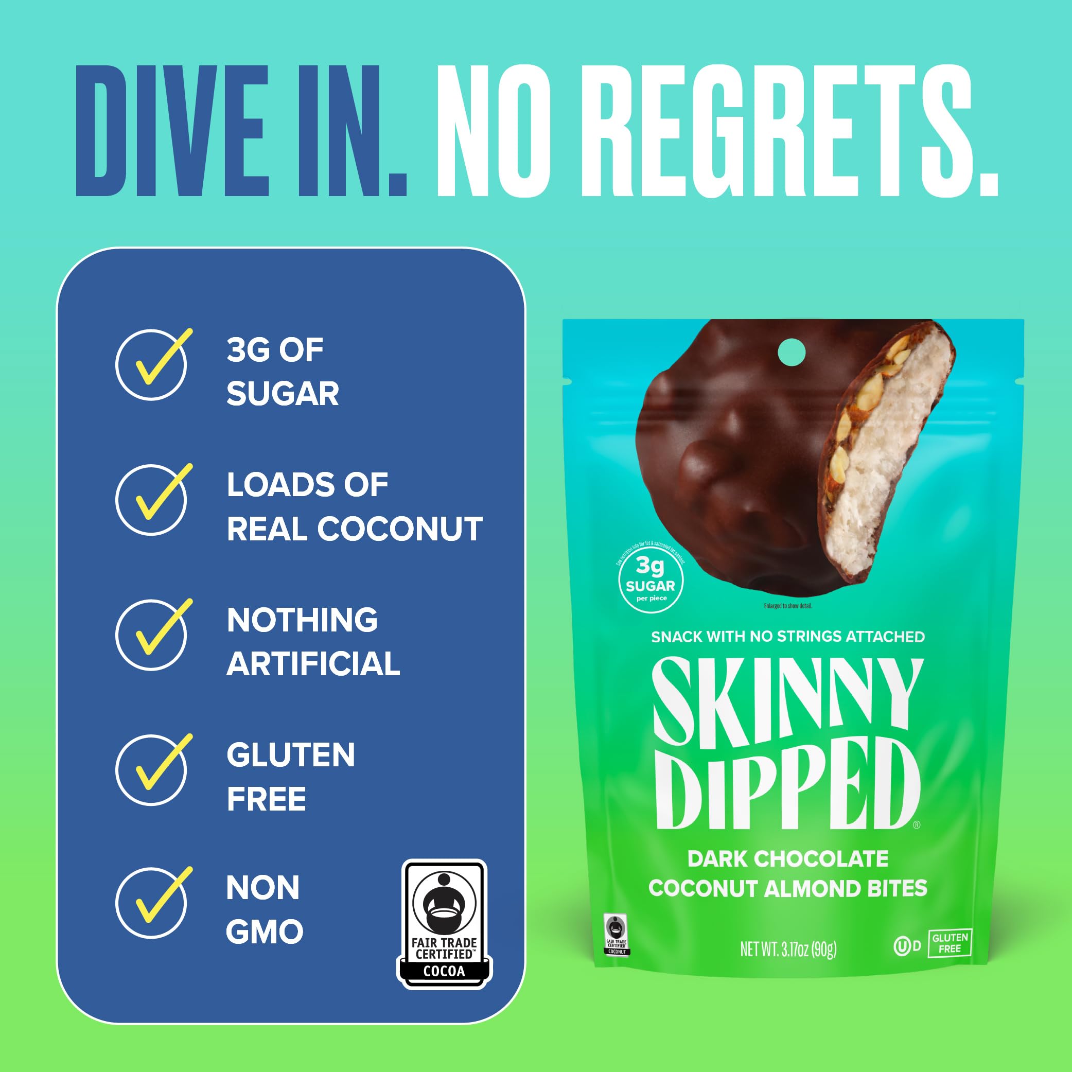 SkinnyDipped bite cross-section showing coconut and almond filling
