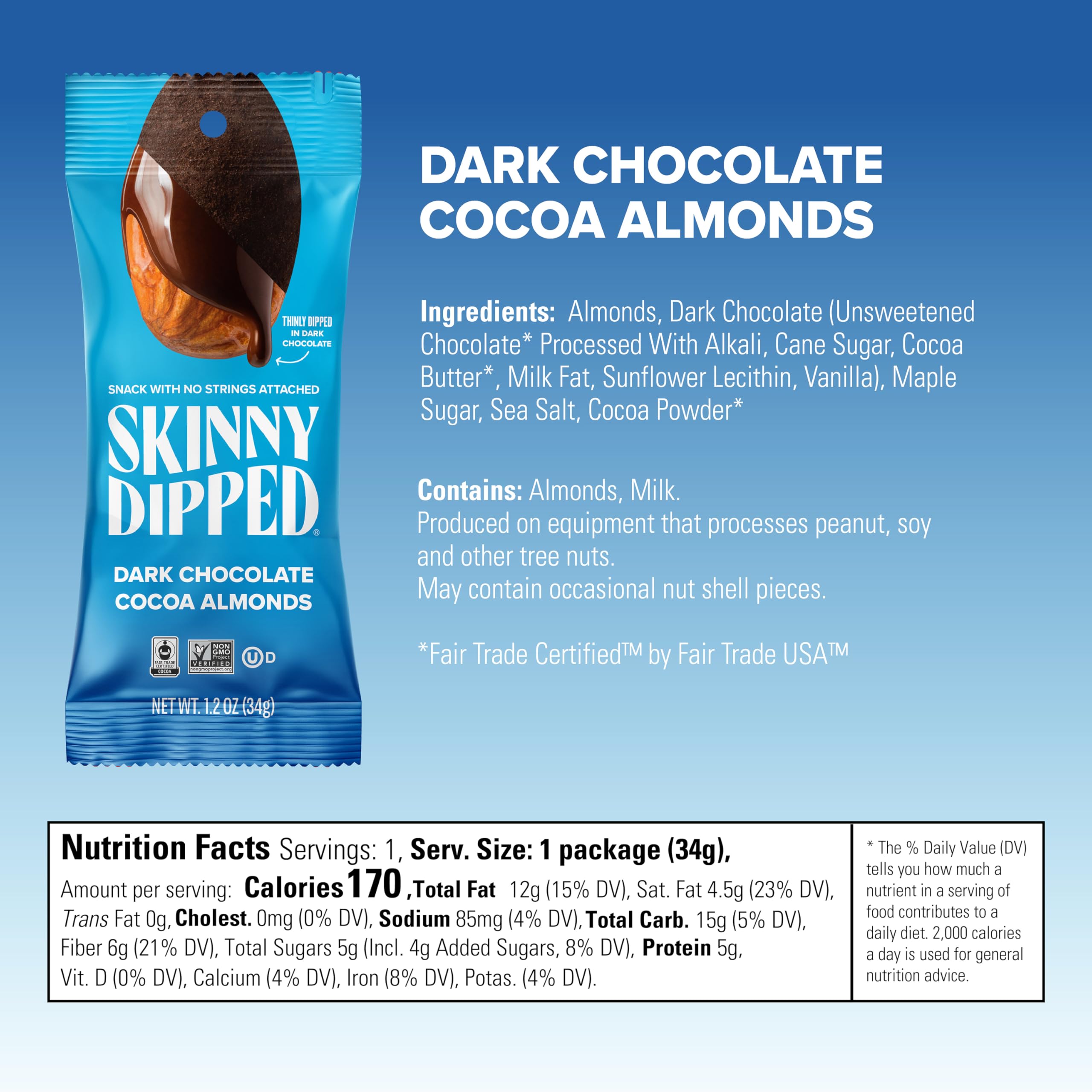 SKINNYDIPPED packaging shot highlighting convenient portable snack packs