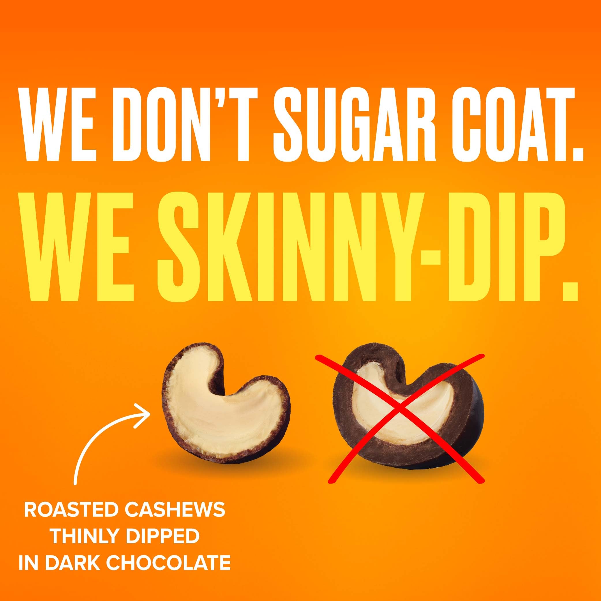 SkinnyDipped dark chocolate coating closeup with glossy finish and cocoa aroma.