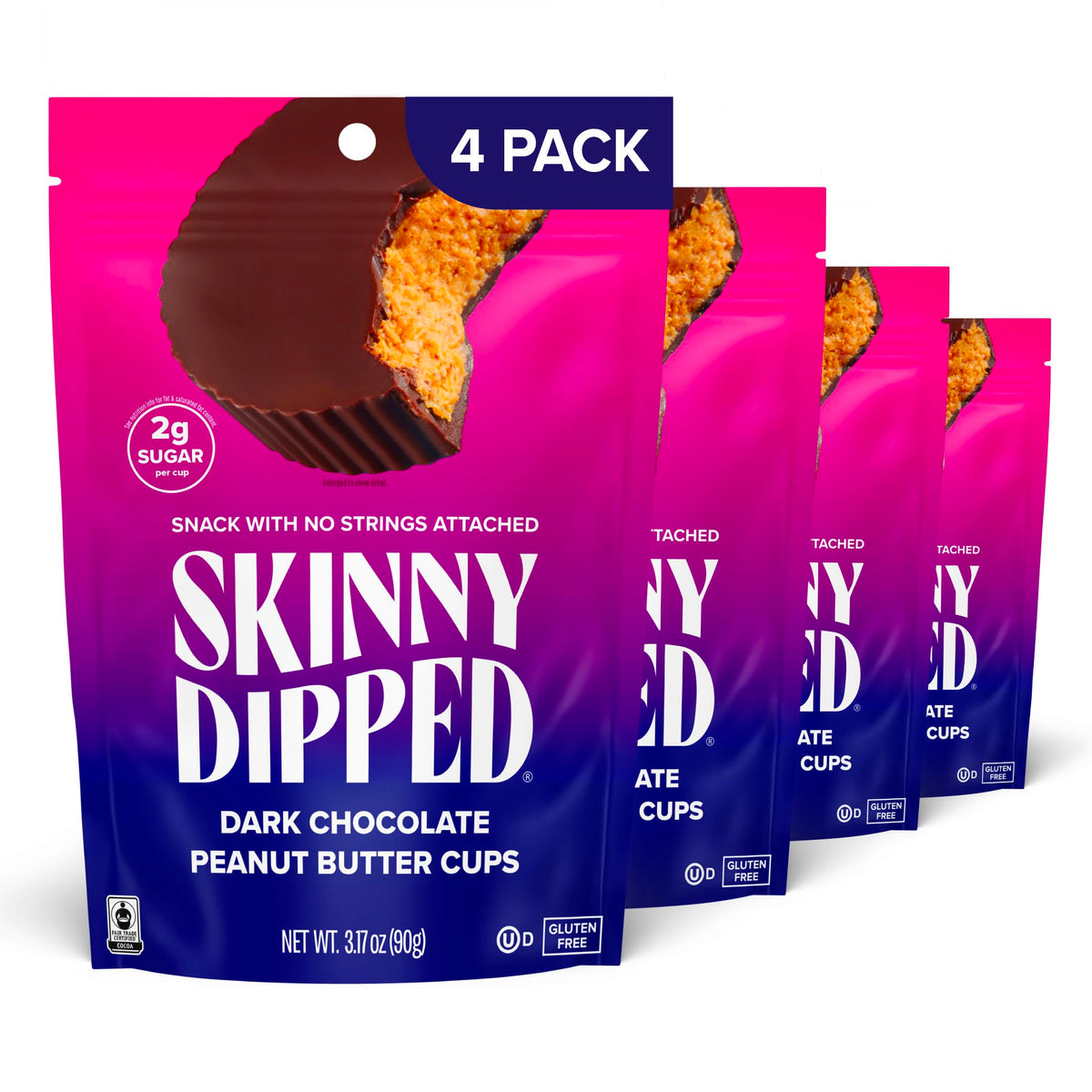 SkinnyDipped packaging highlights a keto-friendly snack option.
