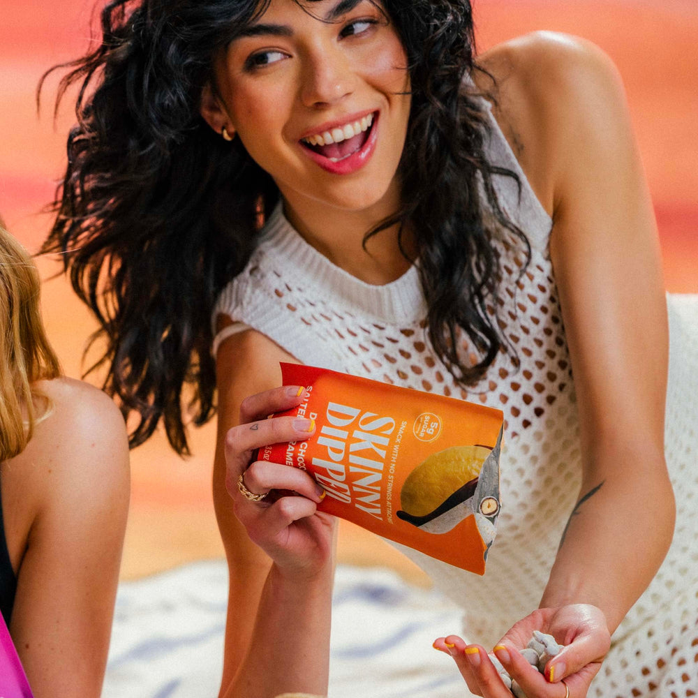 SkinnyDipped gluten-free label on packaging appeals to diet-conscious shoppers.