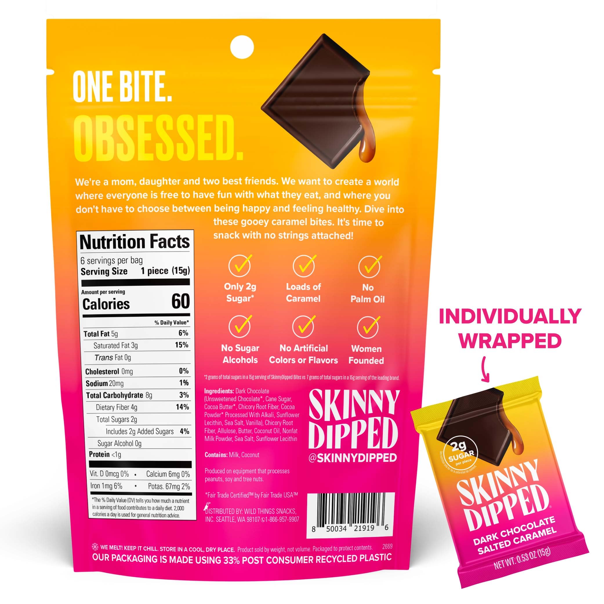 SkinnyDipped Lemon Bliss Almonds packaging shows crisp roasted nuts.