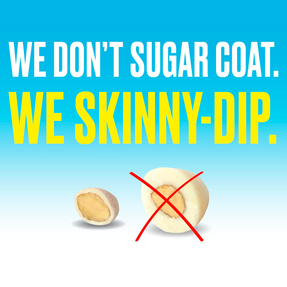 Almonds pouring from SkinnyDipped Lemon Bliss bag showing easy portion control.