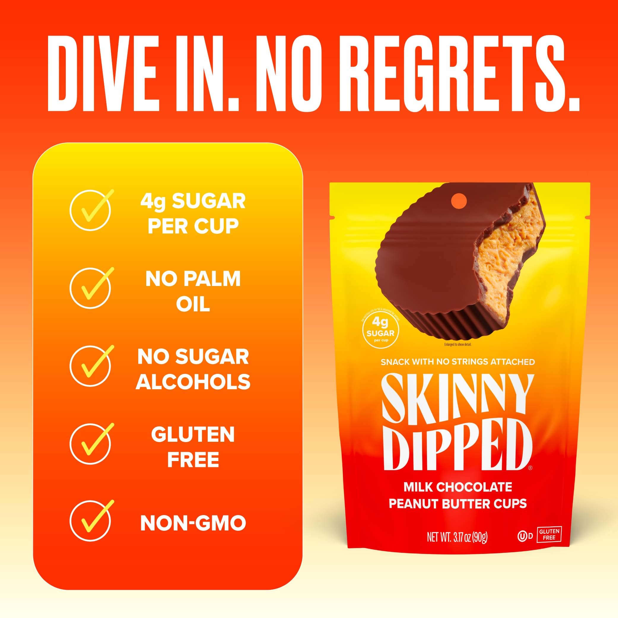 SkinnyDipped low sugar cup showing 4g sugar per piece for a lighter choice.