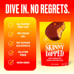 SkinnyDipped low sugar cup showing 4g sugar per piece for a lighter choice.
