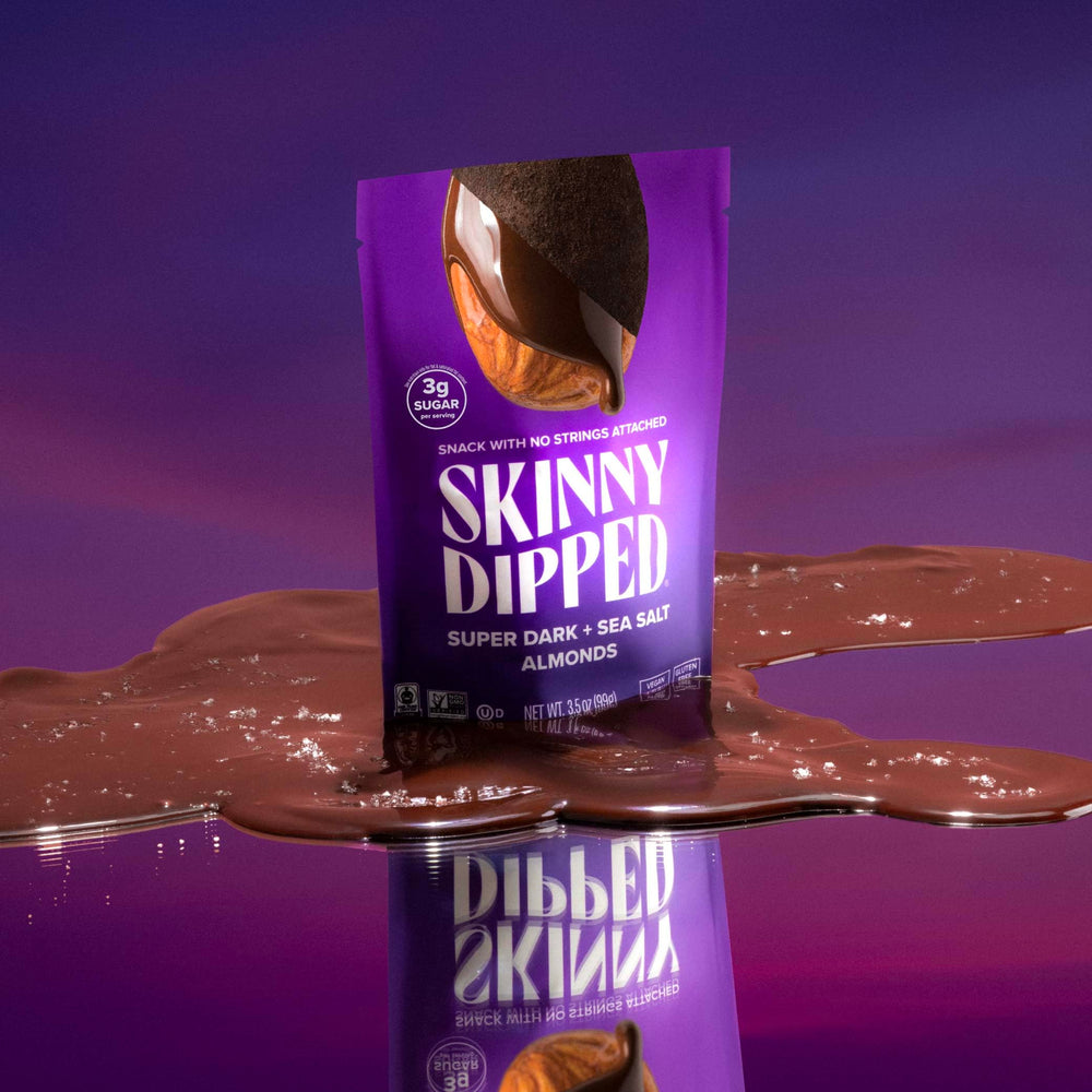 SKINNYDIPPED maple-sugar coated almonds adding gentle sweetness to a premium snack.