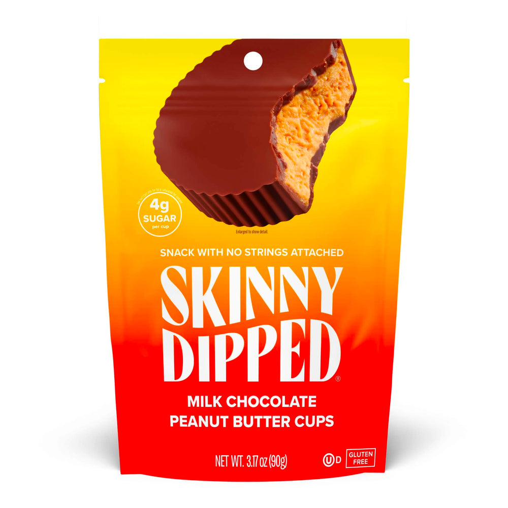 SkinnyDipped milk chocolate peanut butter cups, gluten-free and ready to enjoy anywhere.