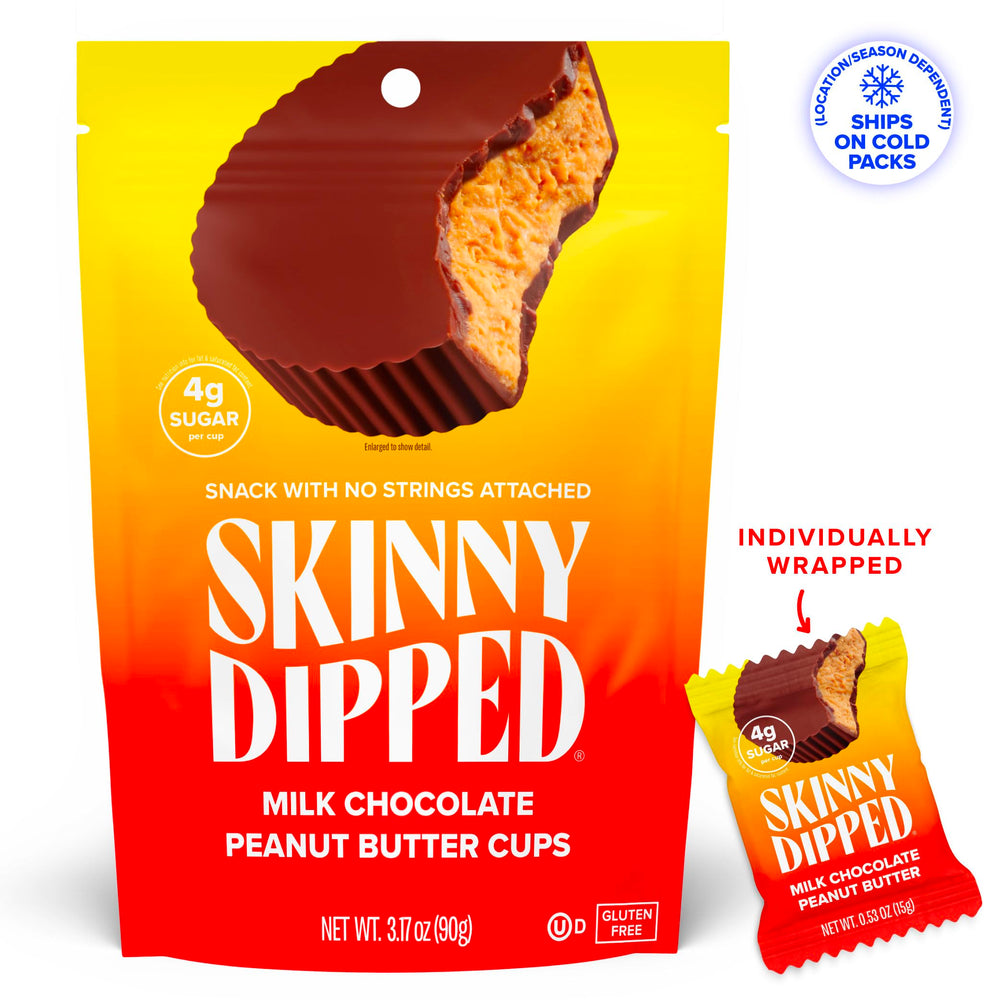 SkinnyDipped milk chocolate shell detail shows thin, delicate chocolate texture.