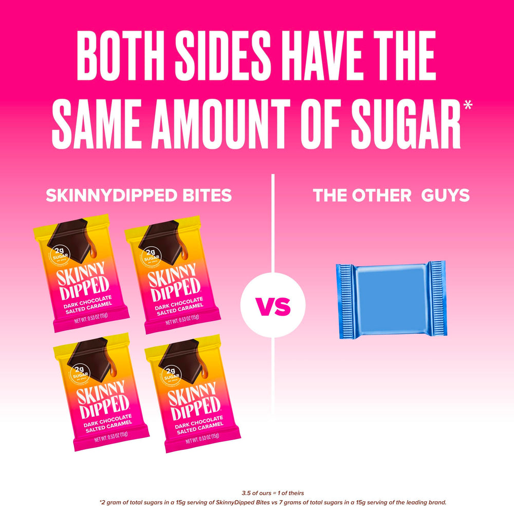 SkinnyDipped logo and gluten-free badge emphasize clean, non-GMO ingredients.