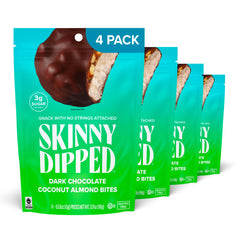 SkinnyDipped four-pack bags laid out for easy grab-and-go snacking