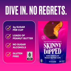 Creamy peanut butter center visible in a SkinnyDipped cup.