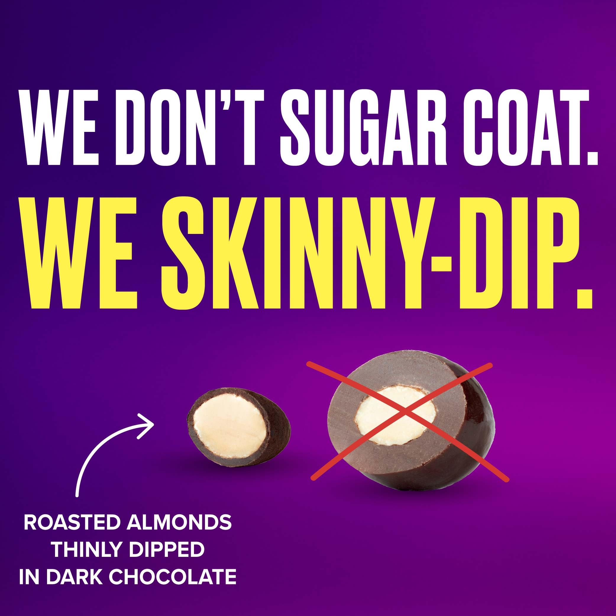 SKINNYDIPPED plant-protein snack almonds in chocolate offering a satisfying protein boost.
