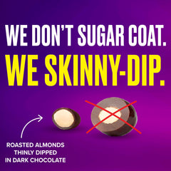 SKINNYDIPPED plant-protein snack almonds in chocolate offering a satisfying protein boost.
