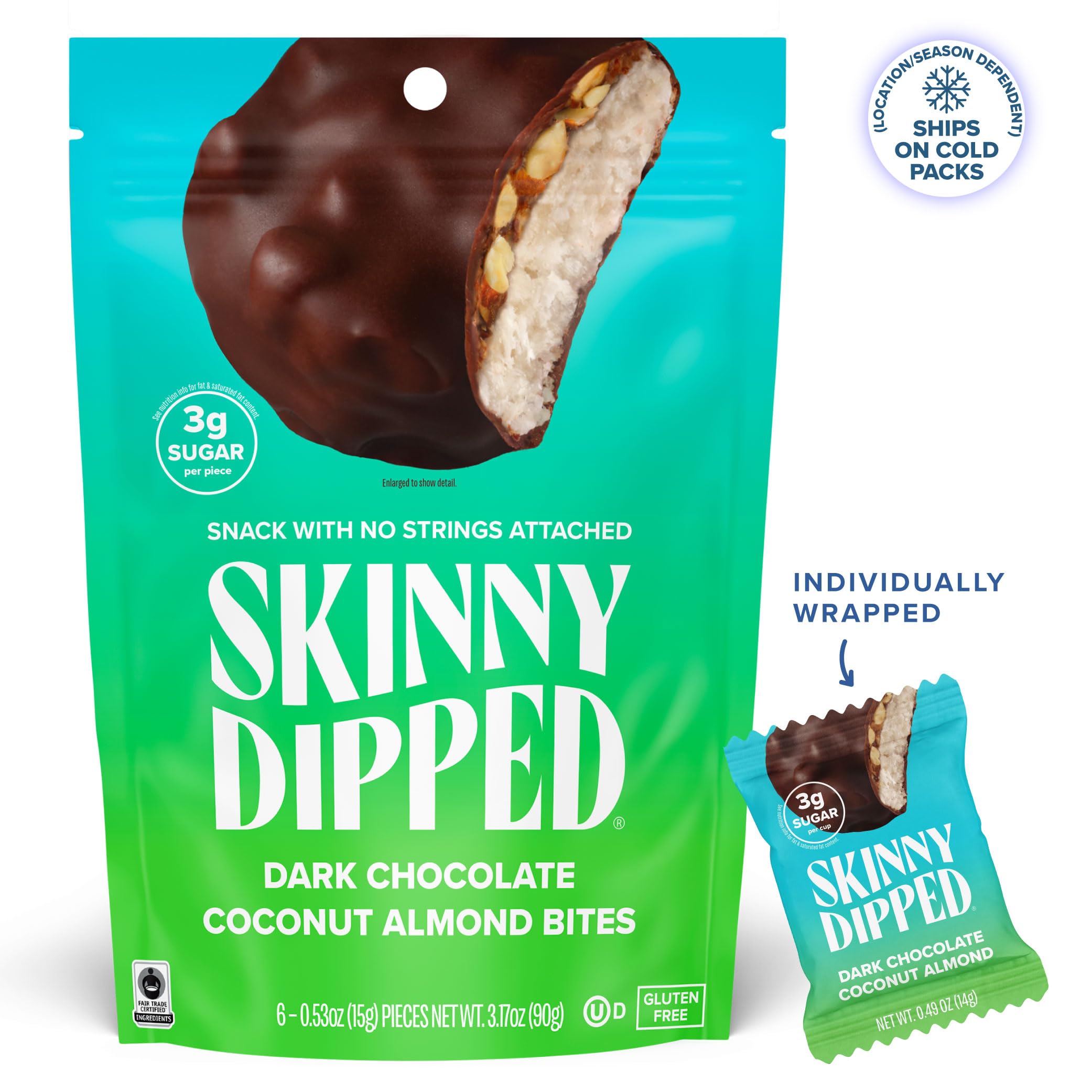 SkinnyDipped resealable four-pack bags for portion control