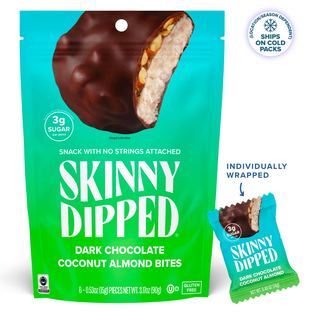 SkinnyDipped resealable four-pack bags for portion control